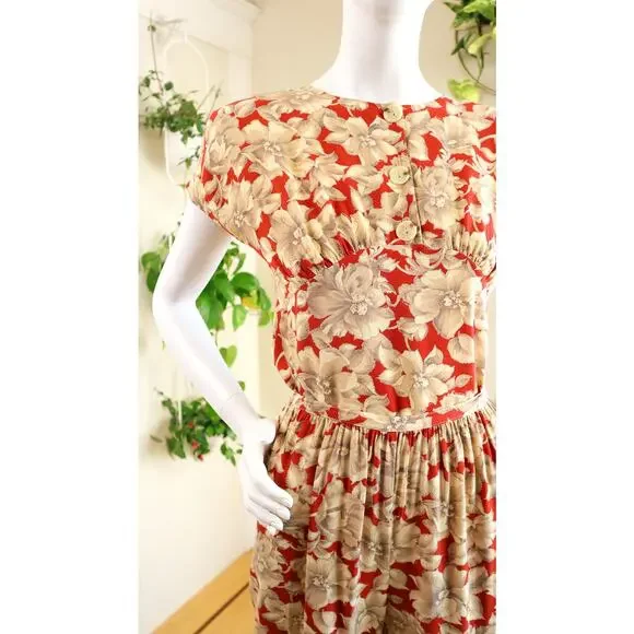 Vintage 1980s Pants Suit 80s CAROLE LITTLE Floral Art Deco Orange Blouse Top Set